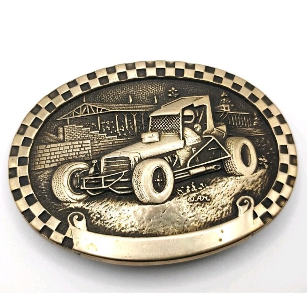 Vintage Sprint Car National 1970s Wingless Belt Buckle, Solid Brass USA-Made